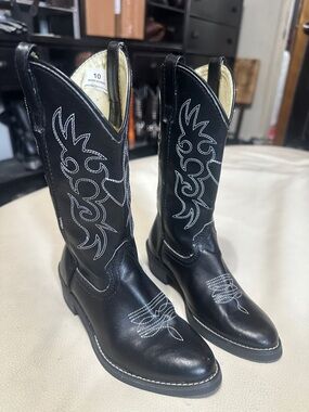 Toddlers unisex Black Western Cowboy Boots with Contrast Stitching 10
